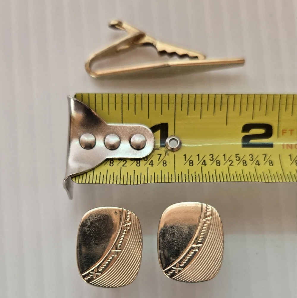 Vintage Gold Tone Cufflinks and Tie Clip Set